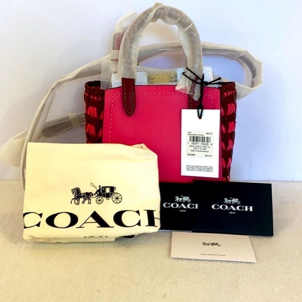 Coach Mini 619 Confetti Pink Troupe Tote 16 With Weaving Purse Handbag Crossbody - Picture 15 of 15